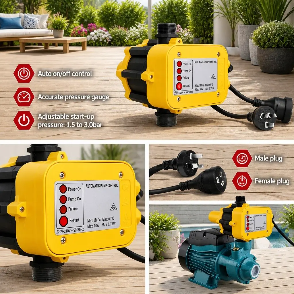 Peripheral Water Pump Yellow 0.5HP Automatic Controller Brass Impeller