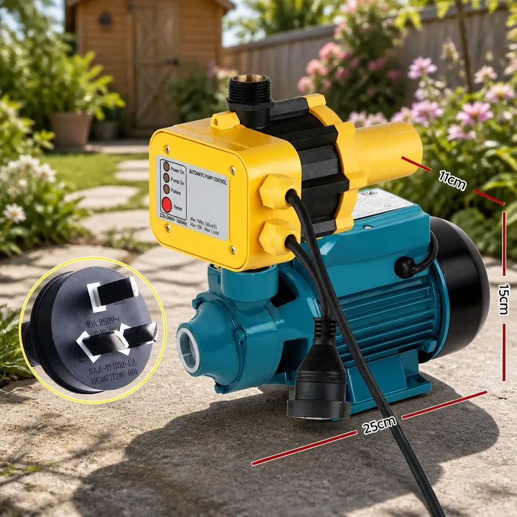 Peripheral Water Pump Yellow 0.5HP Automatic Controller for Garden Irrigation Farm Rain Clean