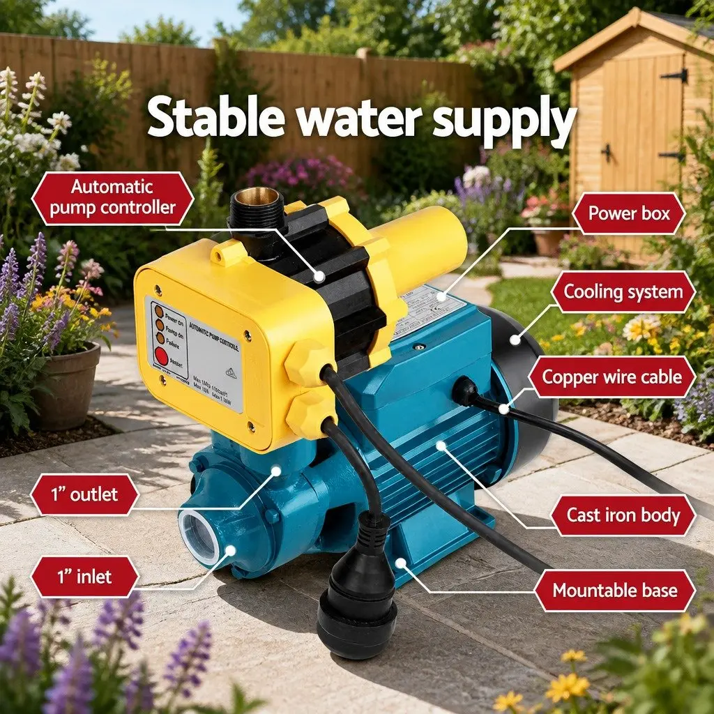 Peripheral Water Pump Yellow 0.5HP Automatic Controller for Garden Irrigation Farm Rain Clean