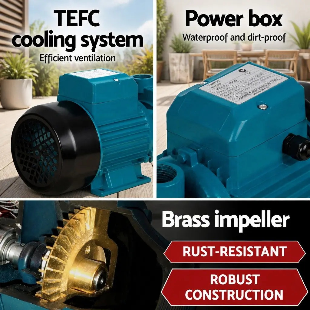 Irrigation Pump Blue 750W High Flow Rate Rust-resistant Brass Impeller Suitable for Garden Pool Cleaning