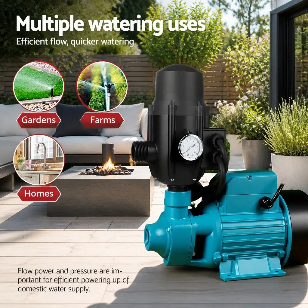 Water Pump Black 750W Automatic Electronic Pressure Control for Garden Irrigation Pool Cleaning