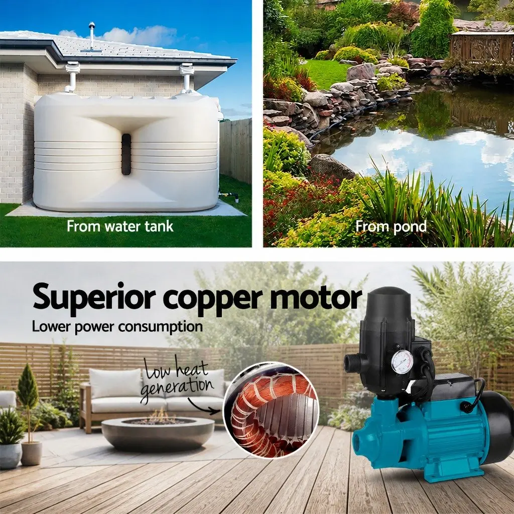 Water Pump Black 750W Automatic Electronic Pressure Control for Garden Irrigation Pool Cleaning
