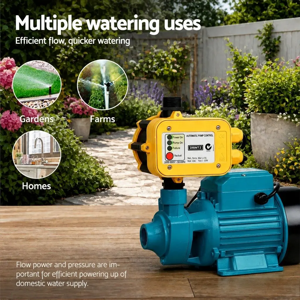Irrigation Pump Yellow 750W Automatic Pressure Control Durable Cast Iron Construction