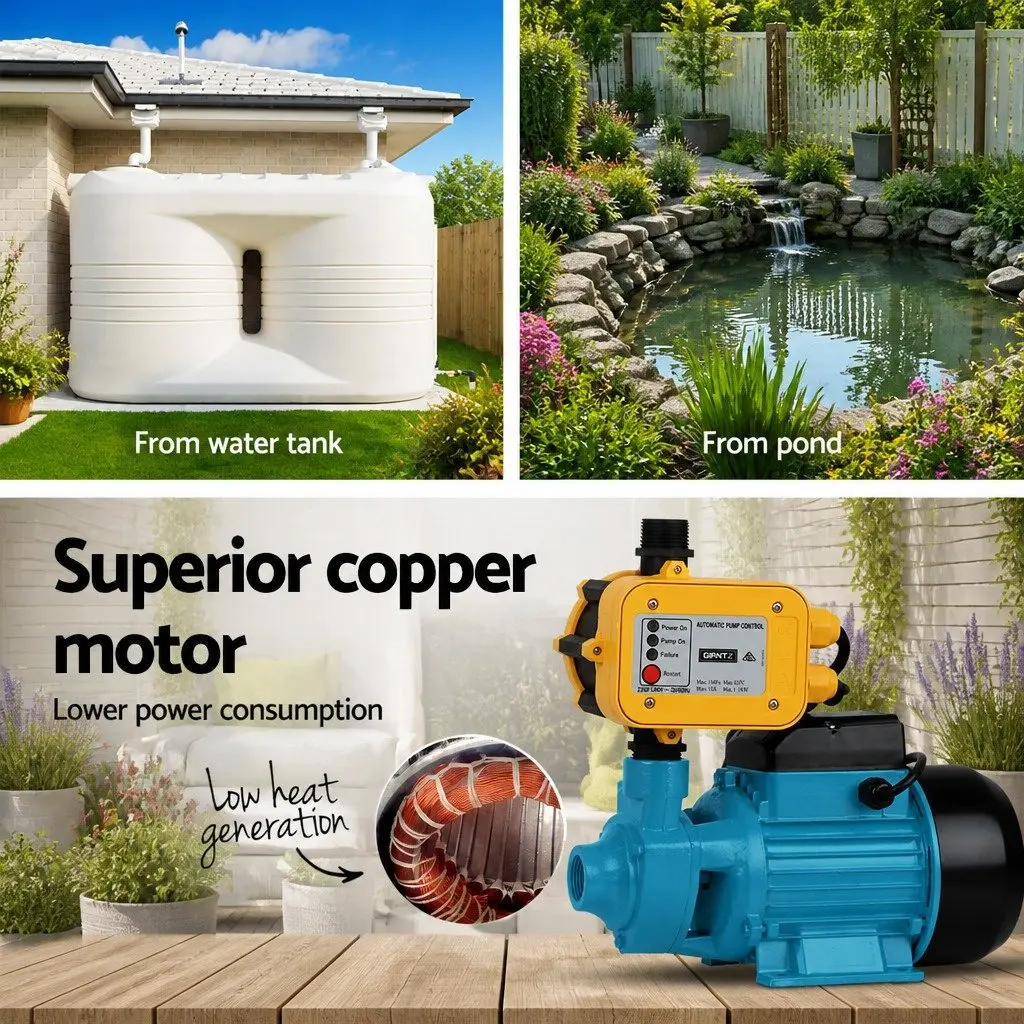 Irrigation Pump Yellow 750W Automatic Pressure Control Durable Cast Iron Construction