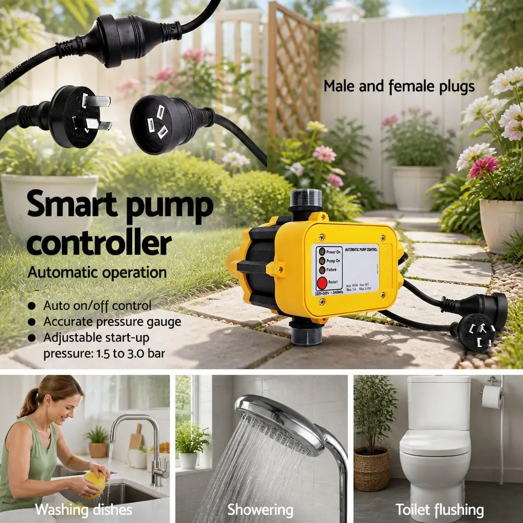 Irrigation Pump Yellow 750W Automatic Pressure Control Durable Cast Iron Construction