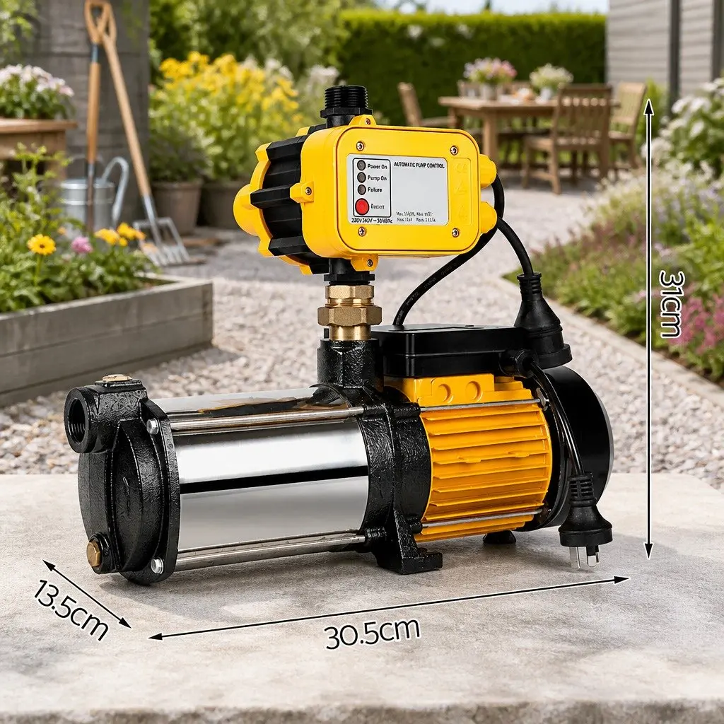4-Stage Water Pump Yellow 2000W Automatic Pressure Controller for Garden Irrigation Home Water Supply