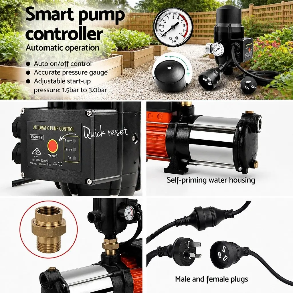 Irrigation Pump Black 1800W Automatic Multi-Stage Pressure Pump with Electronic Pressure Controller