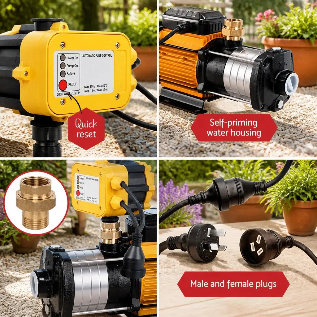 5 Stage Irrigation Pump Yellow 2000W High Pressure Self Priming Automatic System