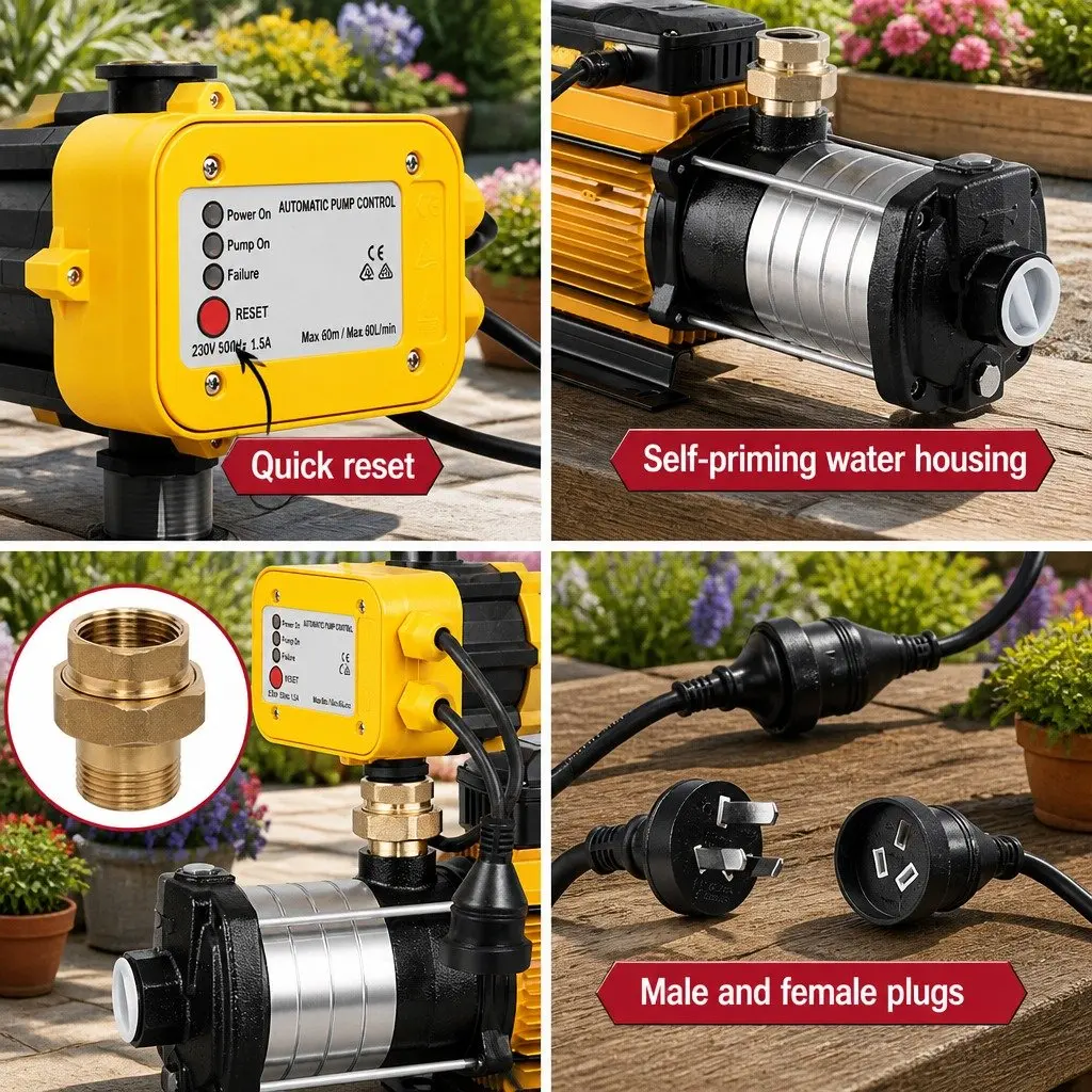 Irrigation Pump Yellow 6-Stage 2500W High Pressure Self-Priming with Automatic Controller and Pressure Gauge
