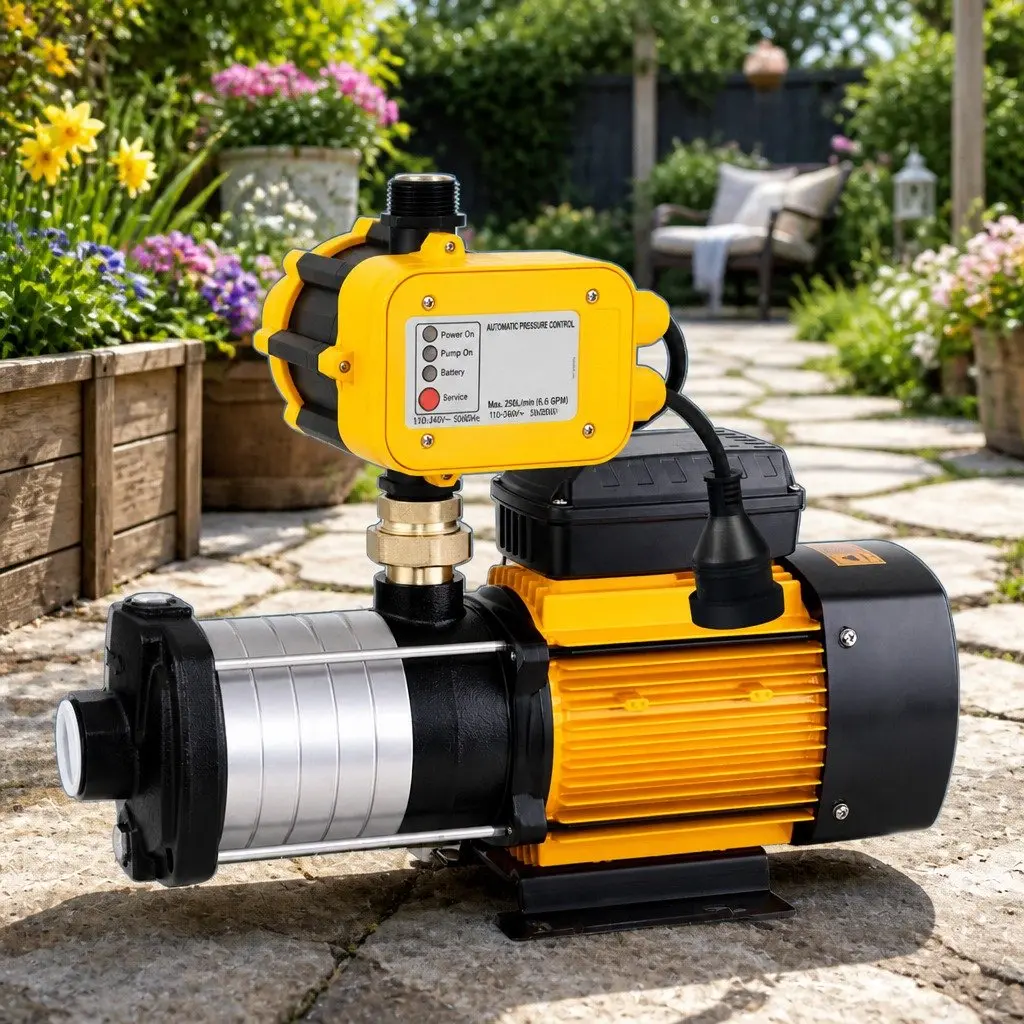 Irrigation Pump Yellow 6-Stage 2500W High Pressure Self-Priming with Automatic Controller and Pressure Gauge