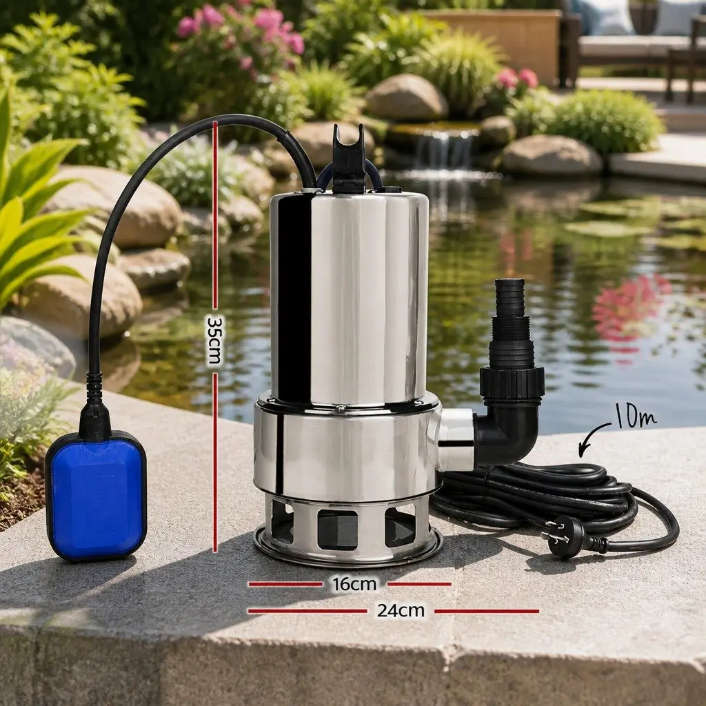 Submersible Dirty Water Pump Black 1800W Max 24000L/H Automatic Float Switch