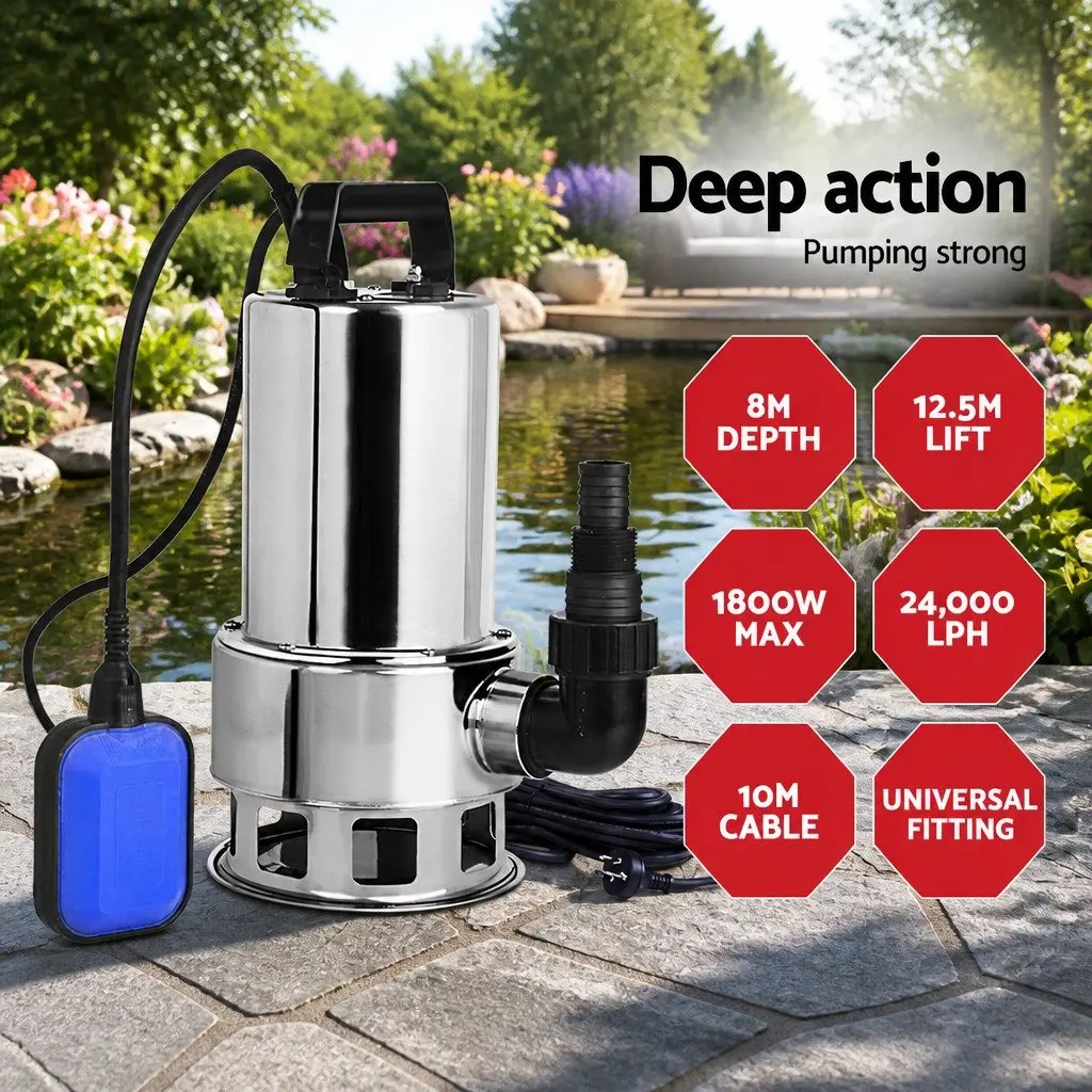 Submersible Dirty Water Pump Black 1800W Max 24000L/H Automatic Float Switch