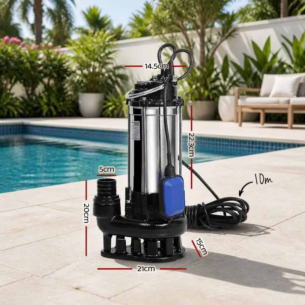 Submersible Dirty Water Pump Black 2000W Max 28000L/H Automatic Stainless Steel
