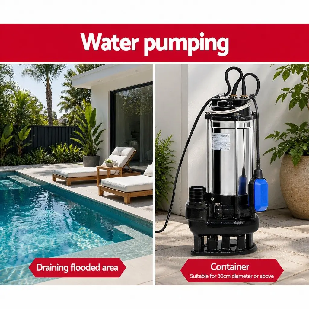 Submersible Dirty Water Pump Black 2000W Max 28000L/H Automatic Stainless Steel