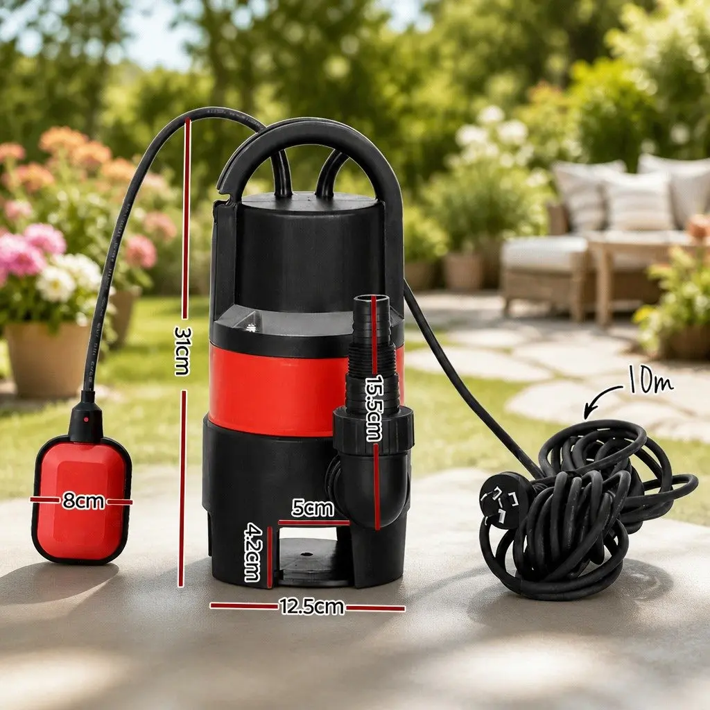 Submersible Pump Red 550W Heavy-Duty Oil-Cooled Electric Motor Portable for Dirty Water Drainage