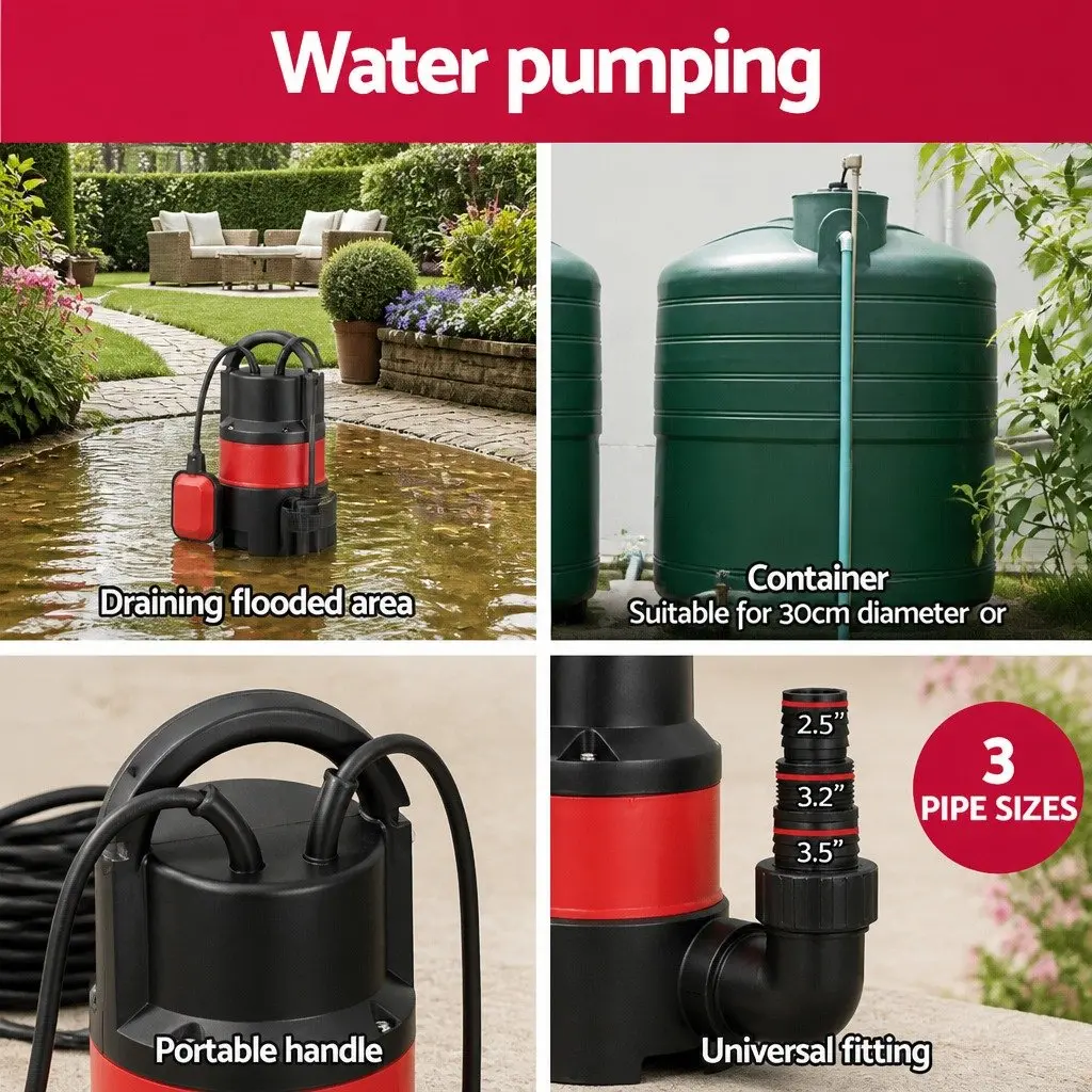 Submersible Pump Red 550W Heavy-Duty Oil-Cooled Electric Motor Portable for Dirty Water Drainage
