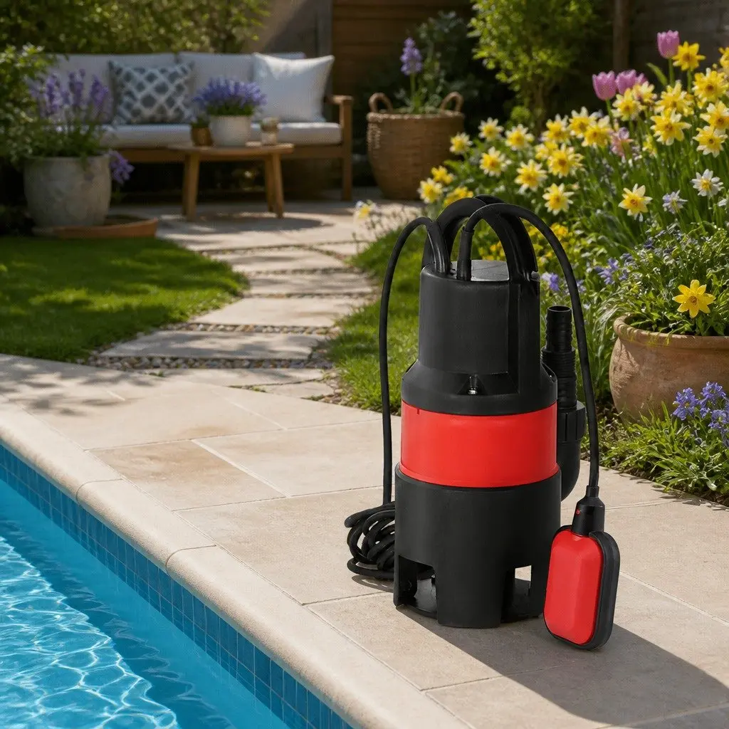 Submersible Pump Red 550W Heavy-Duty Oil-Cooled Electric Motor Portable for Dirty Water Drainage