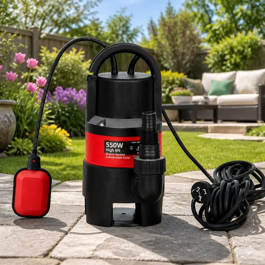Submersible Pump Red 550W Heavy-Duty Oil-Cooled Electric Motor Portable for Dirty Water Drainage
