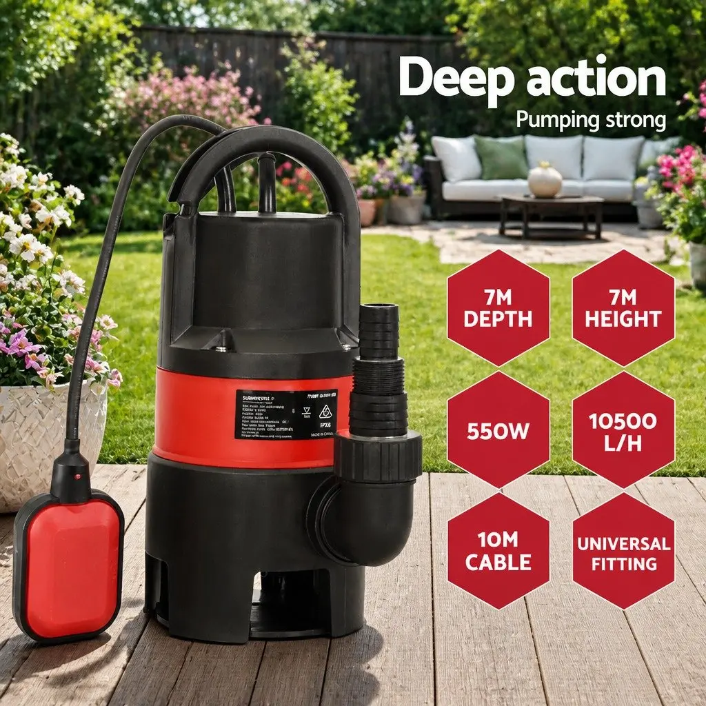 Submersible Pump Red 550W Heavy-Duty Oil-Cooled Electric Motor Portable for Dirty Water Drainage