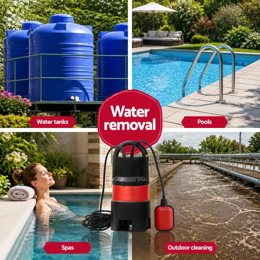 Submersible Pump Red 550W Heavy-Duty Oil-Cooled Electric Motor Portable for Dirty Water Drainage