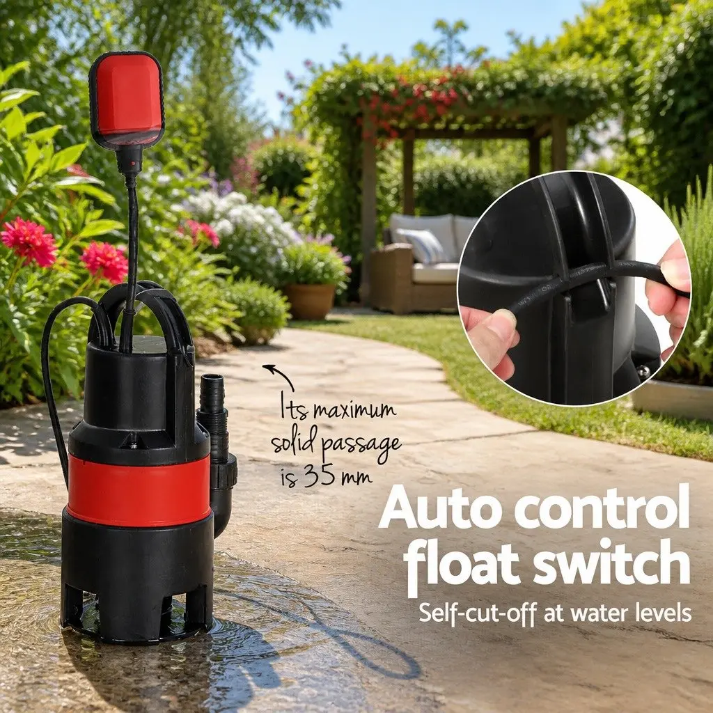 Submersible Pump Red 550W Heavy-Duty Oil-Cooled Electric Motor Portable for Dirty Water Drainage
