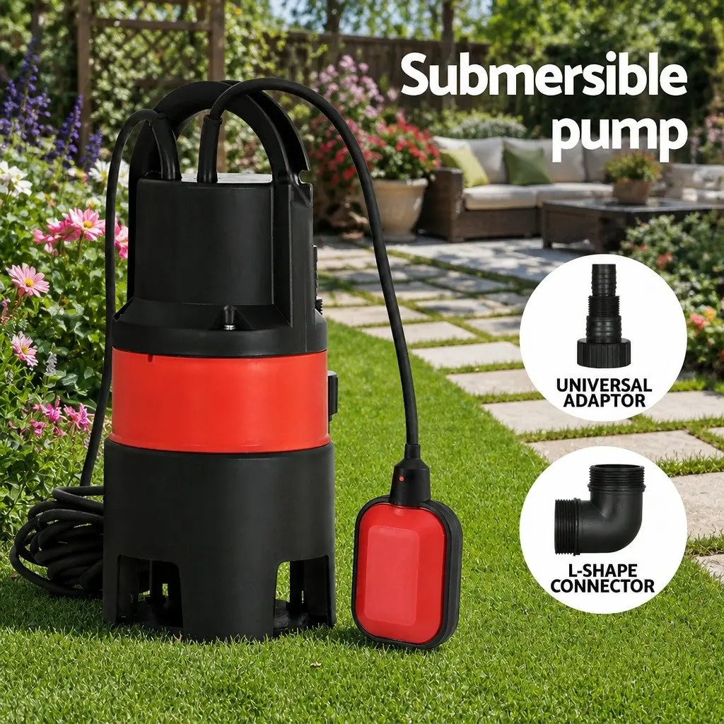 Submersible Pump Red 550W Heavy-Duty Oil-Cooled Electric Motor Portable for Dirty Water Drainage