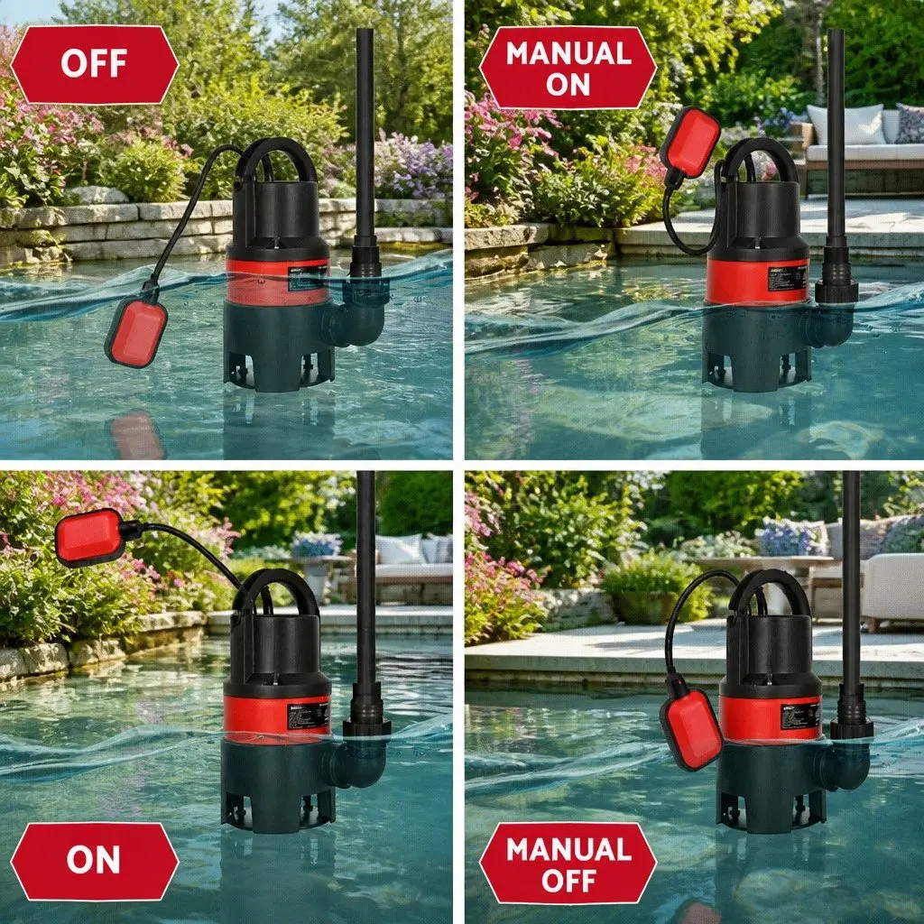 Submersible Pump Red 550W Heavy-Duty Oil-Cooled Electric Motor Portable for Dirty Water Drainage