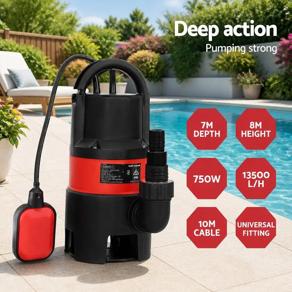 750W Submersible Water Pump Portable Heavy-duty Oil-cooled Electric Motor for Dirty and Clean Water Applications