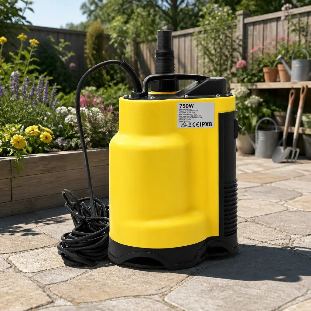 Submersible Water Pump Yellow 750W Portable Automatic Operation Suitable for Dirty and Clean Water