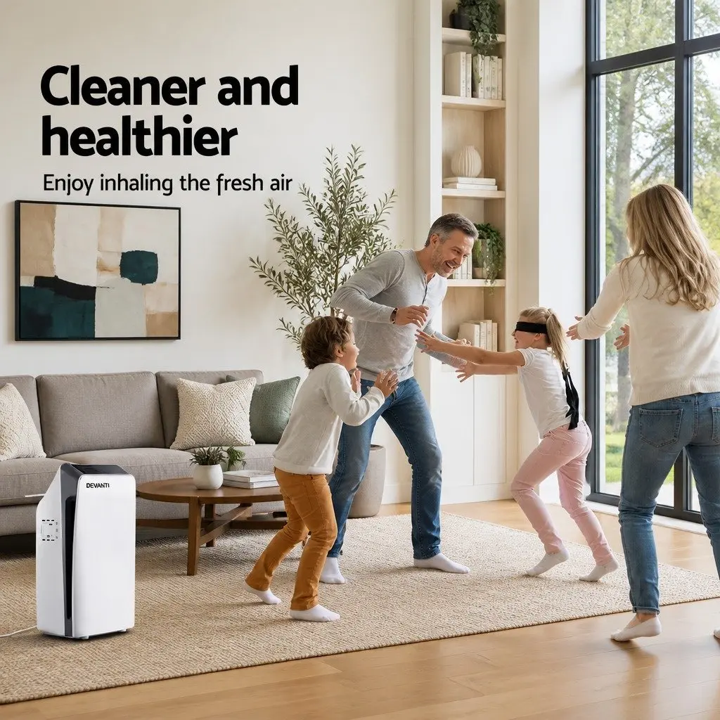 Air Purifier 4 Stage HEPA Filter Cleaner Purification Remote Control White