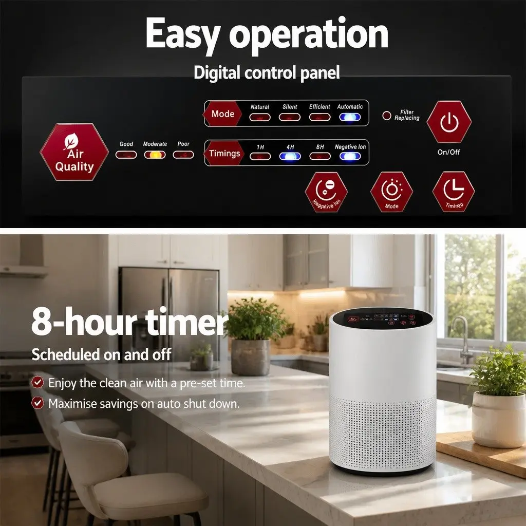 Air Purifier White 4 Stage HEPA Filter Ioniser Remote Control Timer