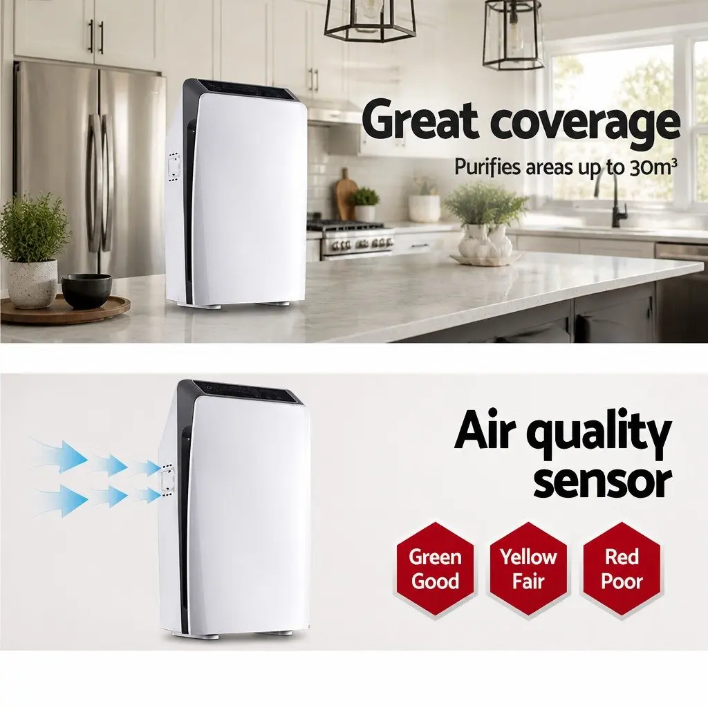 Air Purifier White 4 Stage HEPA Filter Ioniser Remote Control Timer