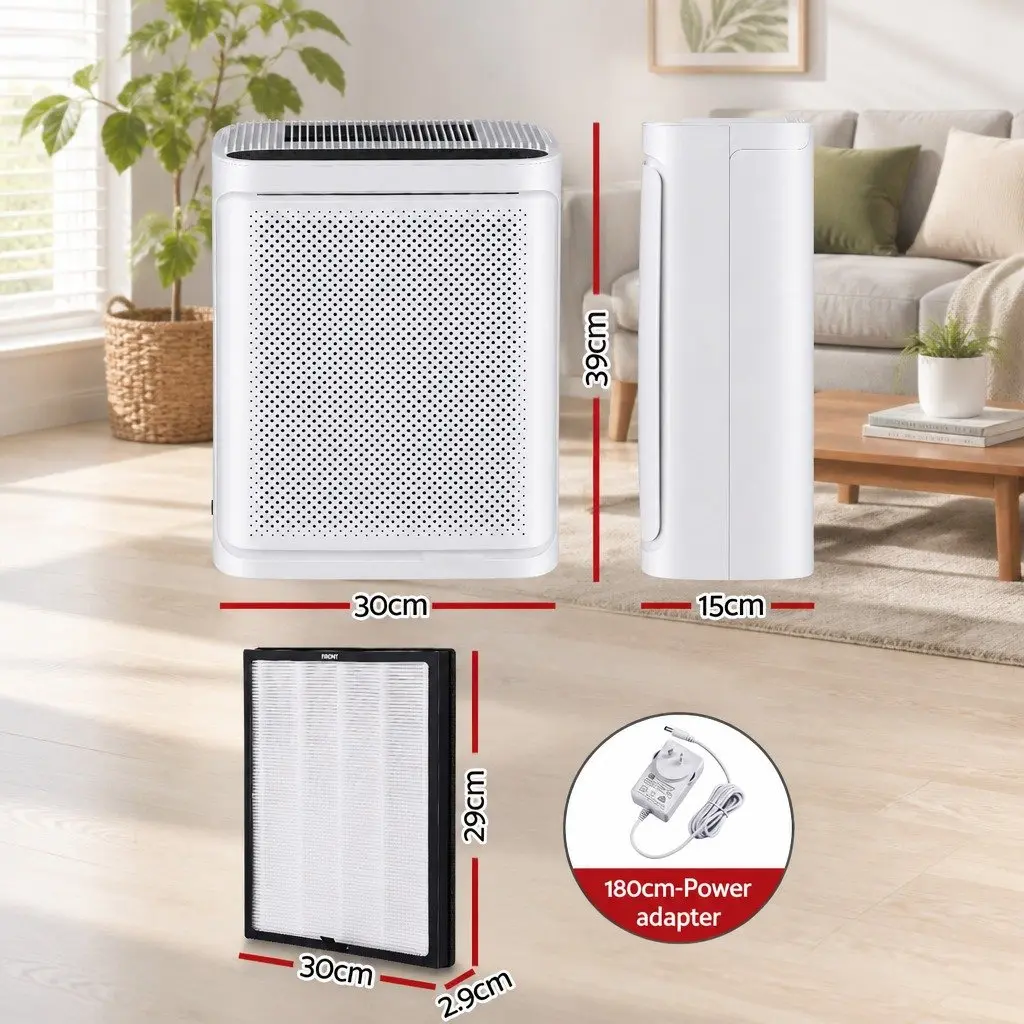 Air Purifier White 2 Piece H12 HEPA Filter PM2.5 Display 200m³h CADR Auto Mode Sleep Mode