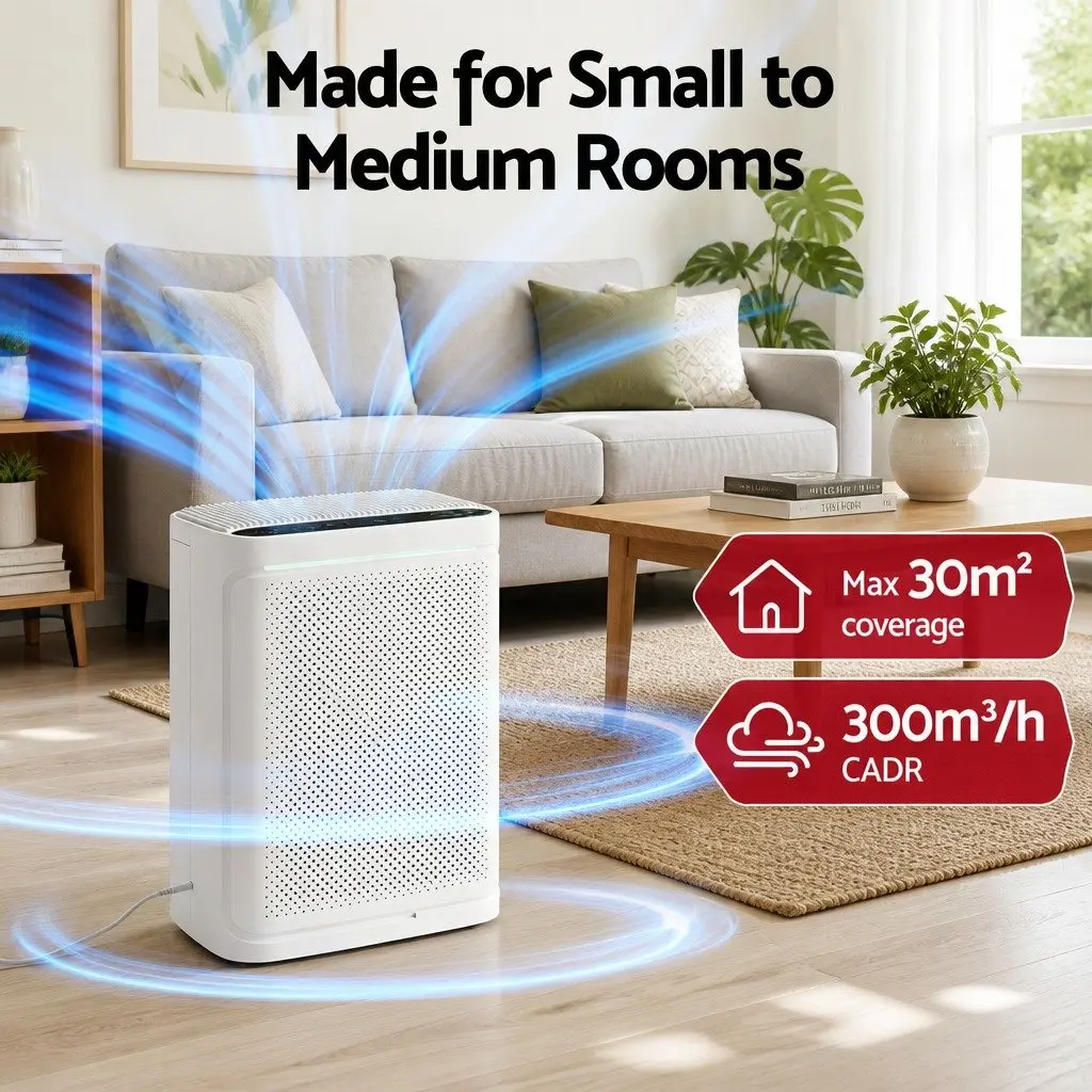 Air Purifier White 2 Piece H12 HEPA Filter PM2.5 Display 200m³h CADR Auto Mode Sleep Mode