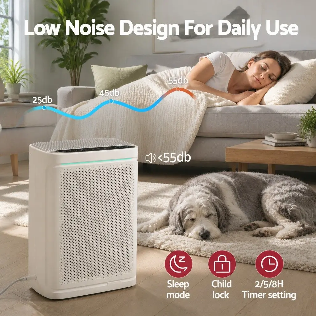 Air Purifier White 2 Piece H12 HEPA Filter PM2.5 Display 200m³h CADR Auto Mode Sleep Mode