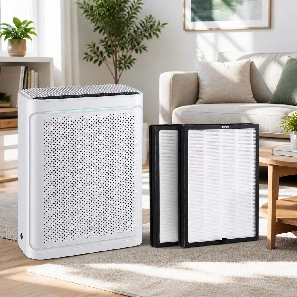 Air Purifier White 2 Piece H12 HEPA Filter PM2.5 Display 200m³h CADR Auto Mode Sleep Mode