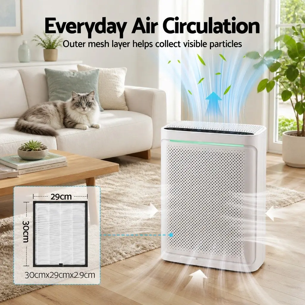 Air Purifier Replacement Filter Black 30x29x2.9cm H12 HEPA Activated Carbon Cotton