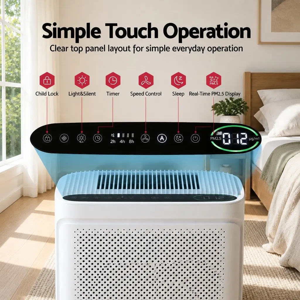 Air Purifier White HEPA Filter Digital PM2.5 Display 200m³/h