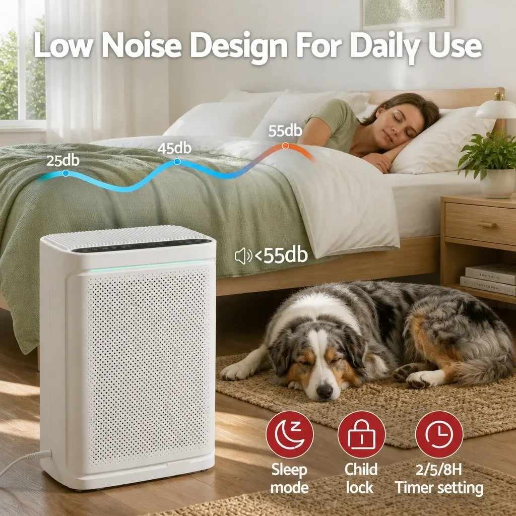 Air Purifier White HEPA Filter Digital PM2.5 Display 200m³/h