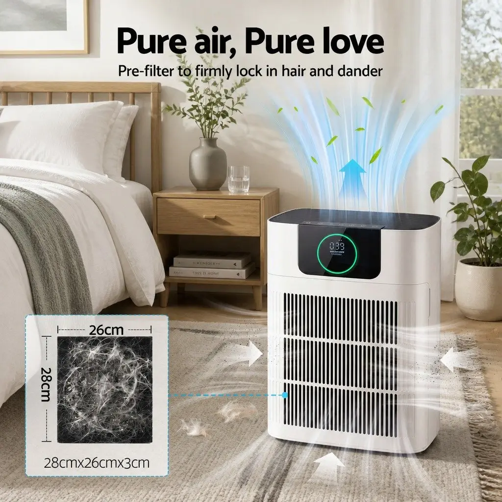 Air Purifier White H12 HEPA Filter Double Sided Intake PM2.5 Display