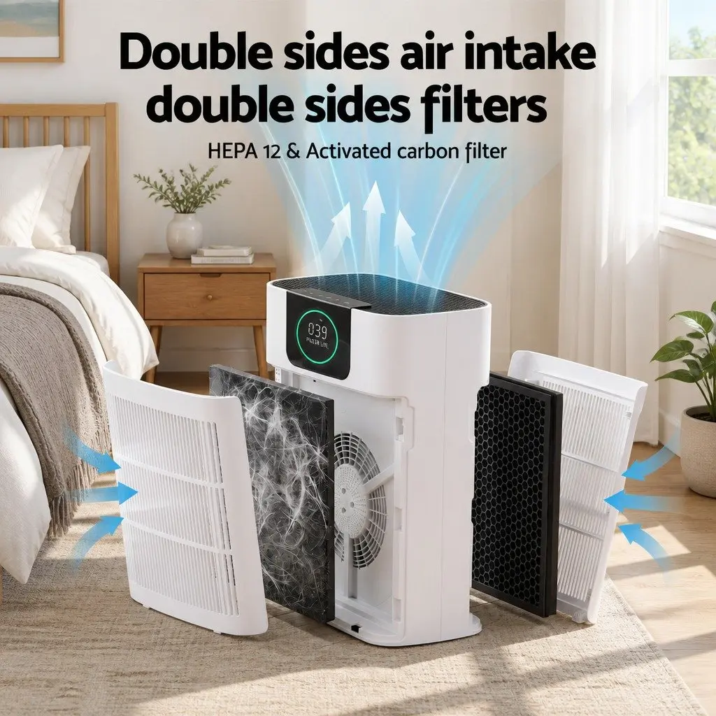 Air Purifier White H12 HEPA Filter Double Sided Intake PM2.5 Display