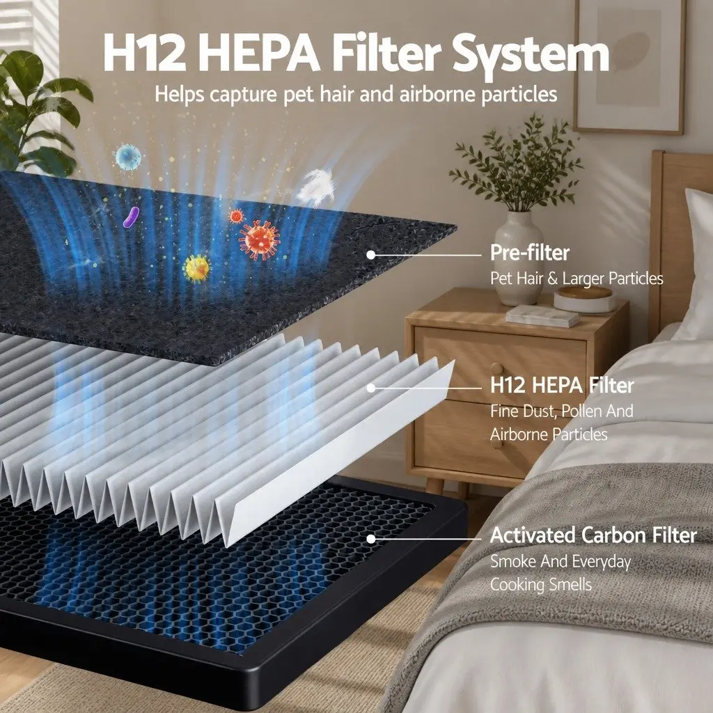 Air Purifier White H12 HEPA Filter Double Sided Intake PM2.5 Display