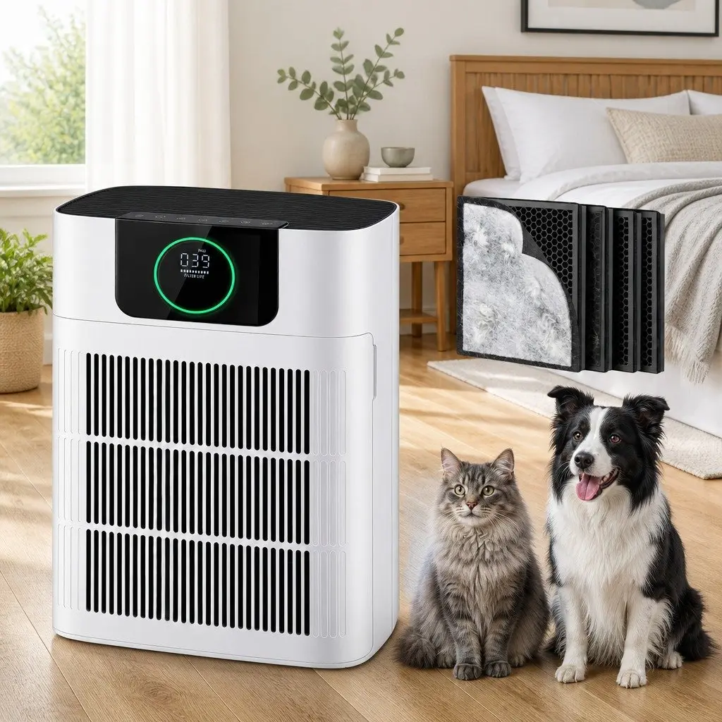 Air Purifier White H12 HEPA Filter Double Sided Intake PM2.5 Display