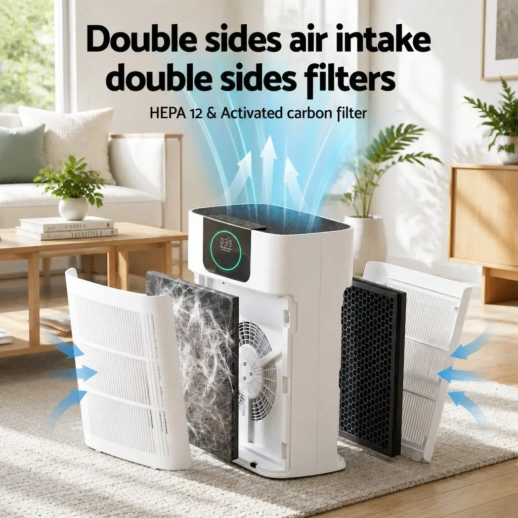 Air Purifier Filter Replacement Black H12 HEPA 2 Piece Dual Intake Pre-filter Activated Carbon