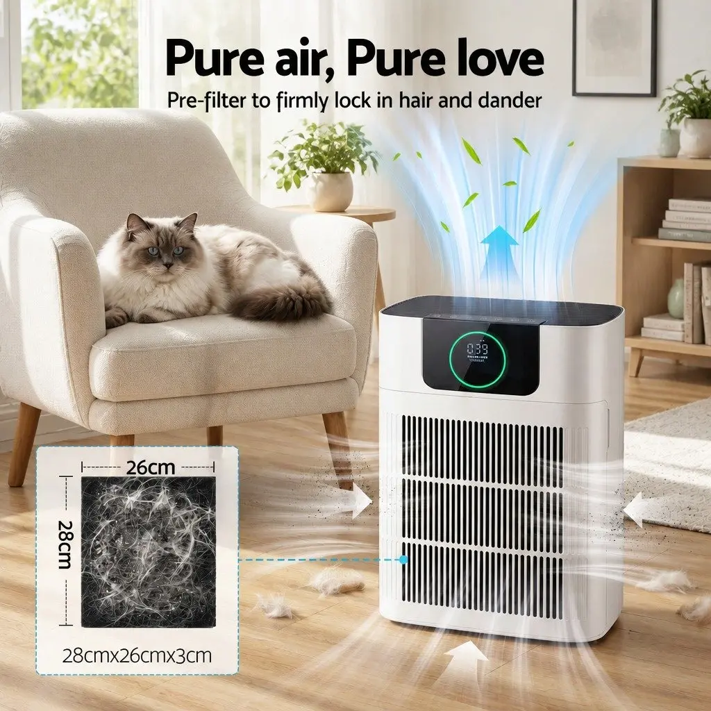 Pet Air Purifier White 31cm 3 Stage HEPA Filter PM2.5 Display Auto Sleep Mode
