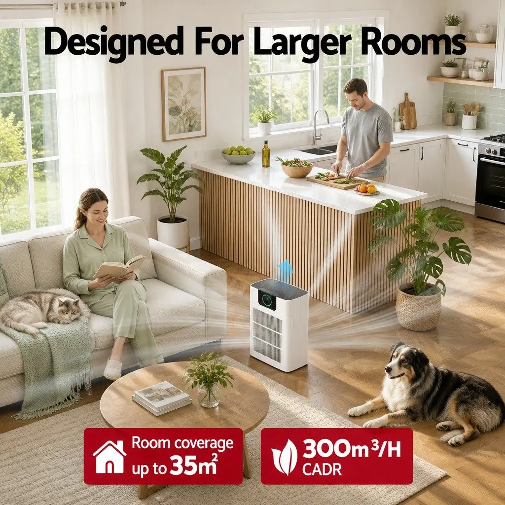 Pet Air Purifier White 31cm 3 Stage HEPA Filter PM2.5 Display Auto Sleep Mode