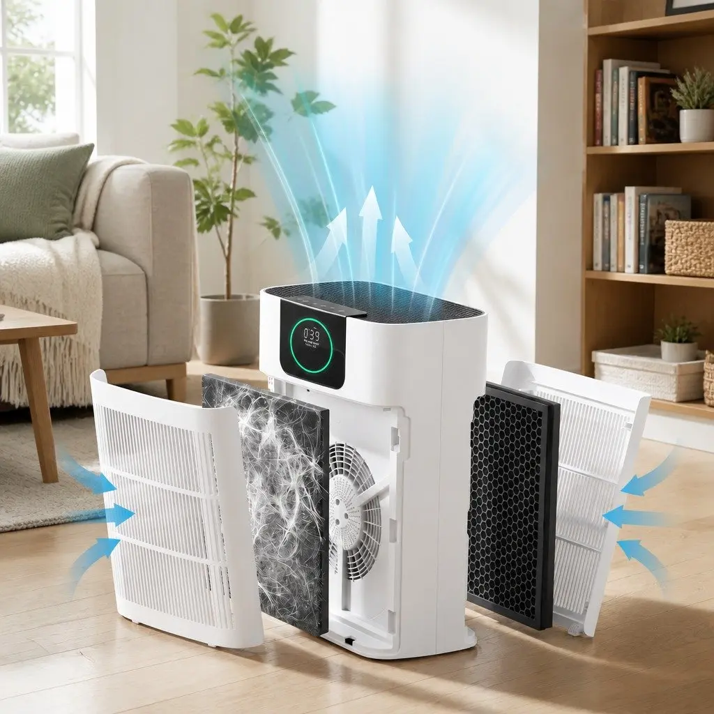 Pet Air Purifier White 31cm 3 Stage HEPA Filter PM2.5 Display Auto Sleep Mode