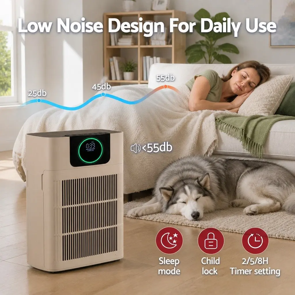 Pet Air Purifier White 31cm 3 Stage HEPA Filter PM2.5 Display Auto Sleep Mode
