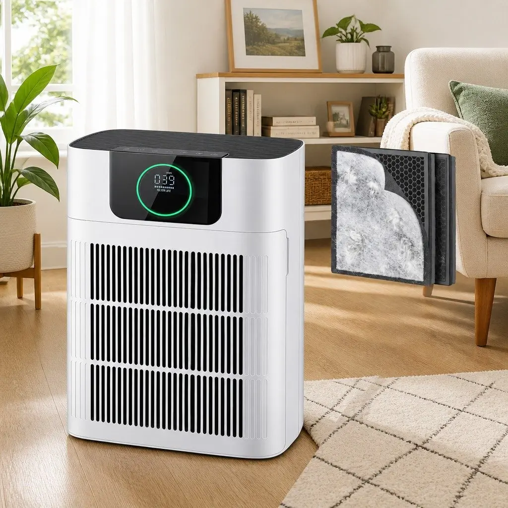 Pet Air Purifier White 31cm 3 Stage HEPA Filter PM2.5 Display Auto Sleep Mode