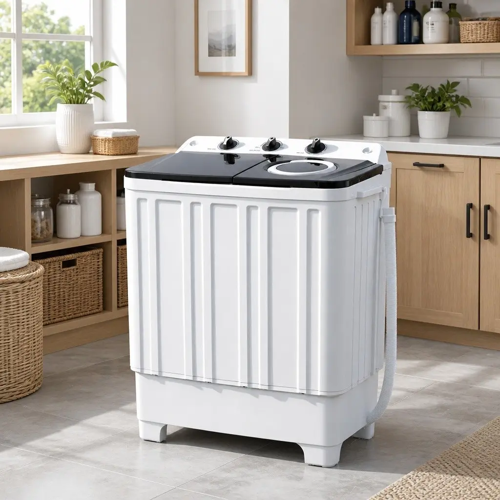 Portable Twin Tub Washing Machine 7KG Capacity Compact Laundry White